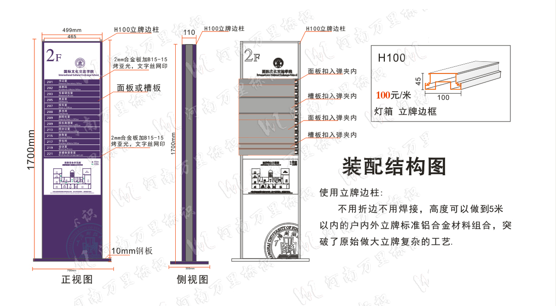 標識標牌，鋁合金邊柱，組裝圖